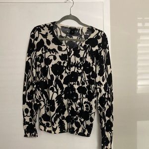 Ann Taylor Cardigan Sweater - Ivory & Black Floral Print